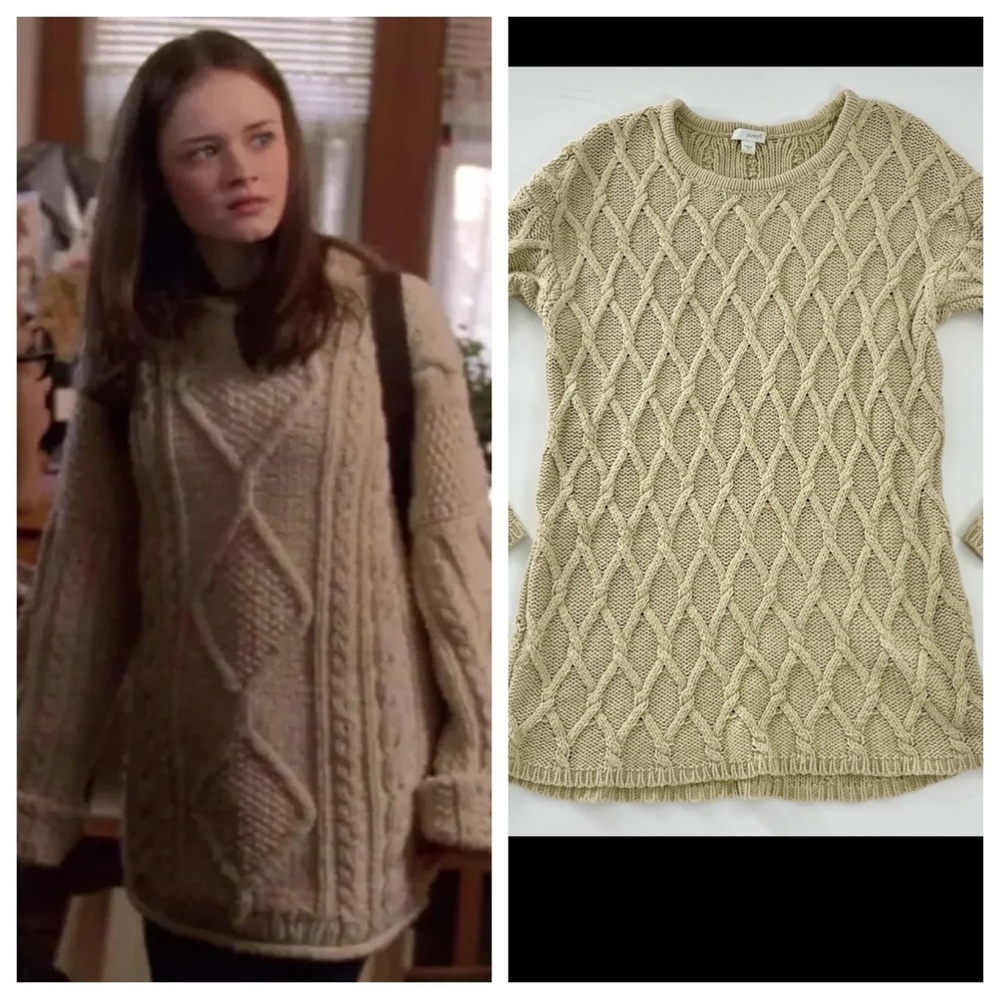 Gilmore Girls Rory‎ Alternative Chunky Cable Knit Tan Fisherman Chunky Sweater S